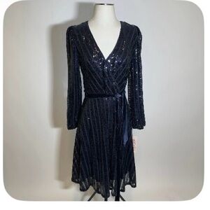 NWT Nanette Lepore Navy Blue Sequin Wrap Dress size 8